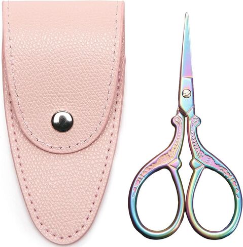 3.6 inch Small Sewing Scissors, Mini Scissors in a Pouch, All Purpose with Leather Sheath Cover, Color PINK Green in Saudi Arabia
