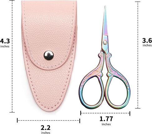 3.6 inch Small Sewing Scissors, Mini Scissors in a Pouch, All Purpose with Leather Sheath Cover, Color PINK Green in Saudi Arabia