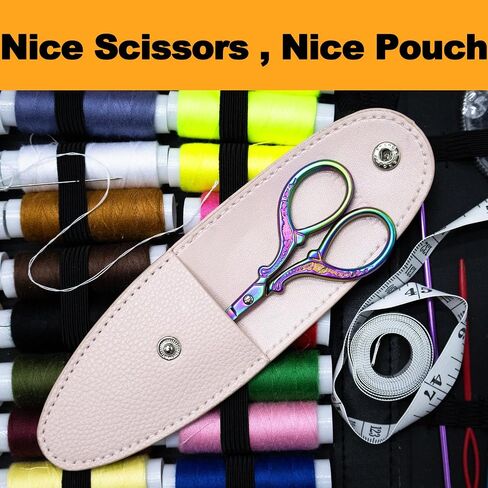 3.6 inch Small Sewing Scissors, Mini Scissors in a Pouch, All Purpose with Leather Sheath Cover, Color PINK Green in Saudi Arabia