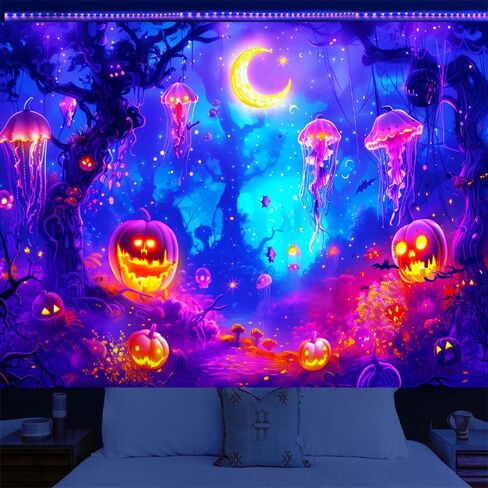 BJYHIYH Extra Large Halloween Blacklight Tapestry Wall Hanging Forest Tapestry for Bedroom Living Room Decor(90"×70") in Kuwait