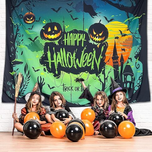 shoowyees Halloween Blacklight Wall Tapestry - Night Tapestry Wall Hanging Haunted Woods with Grave and Pumpkins, UV Reactive Wall Blanket for Bedroom Living Room Dorm Decor in Saudi Arabia
