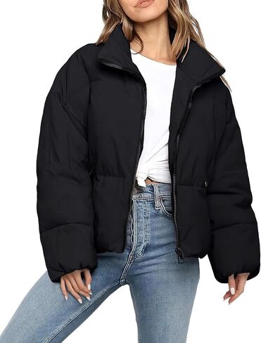 Women’s Cropped Puffer Jacket Long Sleeve Winter Puffy Coat Short Warm Casual Quilted Jackets in Saudi Arabia