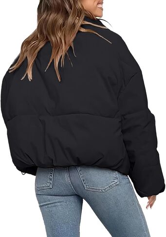 Women’s Cropped Puffer Jacket Long Sleeve Winter Puffy Coat Short Warm Casual Quilted Jackets in Saudi Arabia