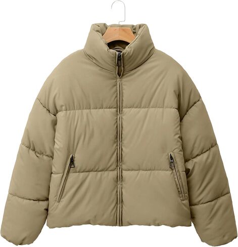 Women’s Cropped Puffer Jacket Long Sleeve Winter Puffy Coat Short Warm Casual Quilted Jackets in Saudi Arabia