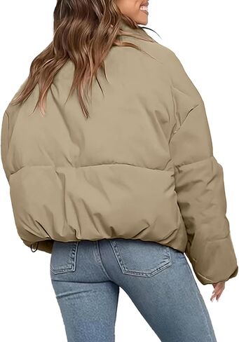 Women’s Cropped Puffer Jacket Long Sleeve Winter Puffy Coat Short Warm Casual Quilted Jackets in Saudi Arabia