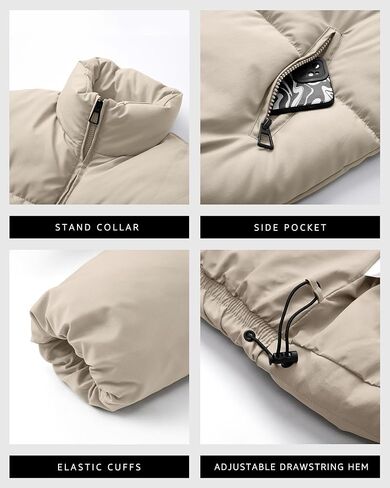 Women’s Cropped Puffer Jacket Long Sleeve Winter Puffy Coat Short Warm Casual Quilted Jackets in Saudi Arabia