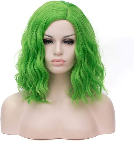 Women's Green Wig Short Curly Wavy Bob Wig Girls Cosplay Costume Halloween (Light Green) in Saudi Arabia