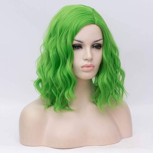 Women's Green Wig Short Curly Wavy Bob Wig Girls Cosplay Costume Halloween (Light Green) in Saudi Arabia