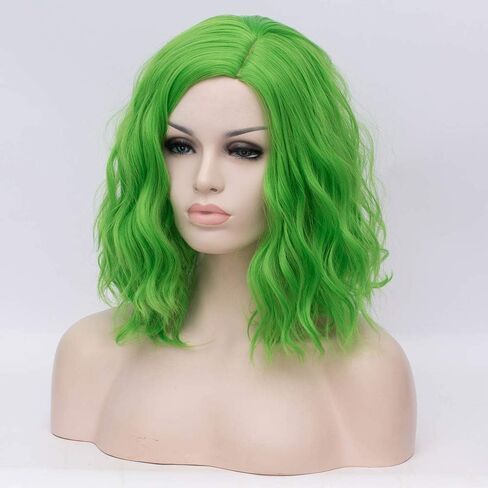 Women's Green Wig Short Curly Wavy Bob Wig Girls Cosplay Costume Halloween (Light Green) in Saudi Arabia