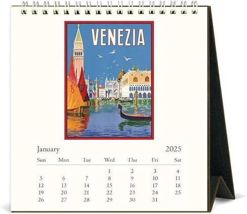Cavallini 2025 Vintage Italia Easel Desk Calendar, 6 x 6.5 Inches, 12 Month Page-A-Month Standing Desk Calendar, Vintage-style Illustrations of Italy, Small and Cute Desktop Flip Calendar 2025 in Saudi Arabia