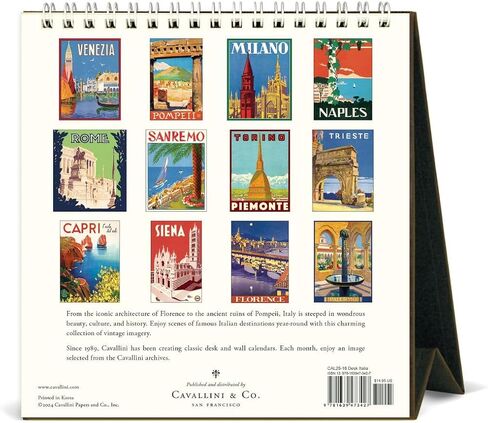 Cavallini 2025 Vintage Italia Easel Desk Calendar, 6 x 6.5 Inches, 12 Month Page-A-Month Standing Desk Calendar, Vintage-style Illustrations of Italy, Small and Cute Desktop Flip Calendar 2025 in Saudi Arabia