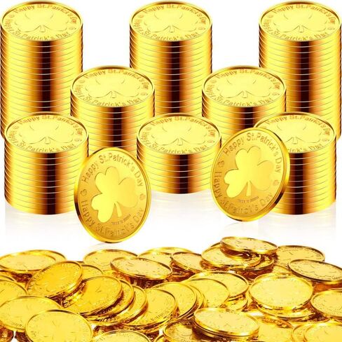 100 قطعة من سيفانر عملات شامروك لعيد القديس باتريك عملات بلاستيكية عملات شامروك لاكي 3 أوراق عملات بلاستيكية لطاولة ديكورات عيد القديس باتريك (ذهبي، أخضر) in Saudi Arabia