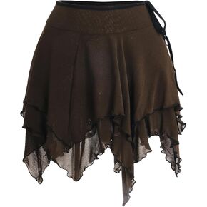Verdusa Women's Renaissance Skirt High Waist Asymmetrical Hem Flowy Tierd Layer Fairy Gothic Skirts