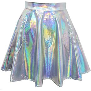 pinda Rave Bottoms Outfits Iridescent Mermaid Party Supplies Holographic High Waisted Flare Skater Skirt
