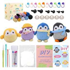Cobeda Crochet Kit for Beginners, 4PCS Penguin Family Crochet Animal Kit, Beginner Crochet Kit for Adults and Kids with Step-by-Step Video Tutorials & Written Pattern, Yarn, Crochet Hook