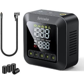 Syncwire Tire Inflator Portable Air Compressor 150PSI Air Pump for Car Tires [3X Faster] Inflation Electric Smart Tire Pump with Extra-Large LCD Dual Value Display [Free Car Tire Valve Caps], Auto-Off