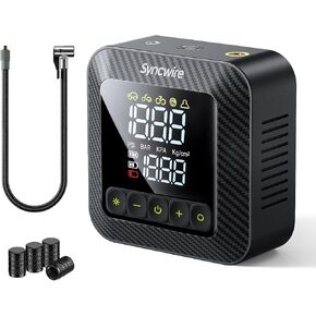 Syncwire Tire Inflator Portable Air Compressor 150PSI Air Pump for Car Tires [3X Faster] Inflation Electric Smart Tire Pump with Extra-Large LCD Dual Value Display [Free Car Tire Valve Caps], Auto-Off