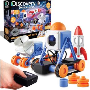 Discovery #MINDBLOWN بلاط بناء مغناطيسي قابل للتخصيص مع جهاز تحكم عن بعد، مجموعة لعب مكونة من 34 قطعة، قم ببناء 3 نماذج بين المجرات، تتضمن محركين يعملان بالطاقة، لعبة STEM للأولاد والبنات in Kuwait