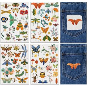 FREEBLOSS 87Pcs Water Soluble Embroidery Patterns Hand Sewing Stabilizer Adhesive Cloth Solvy Insects&Flowers Water Soluble Stabilizer for Embroidery Beginners 4 Sheets