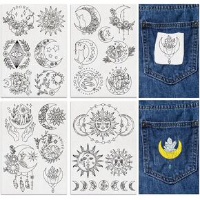 FREEBLOSS 22Pcs Water Soluble Embroidery Patterns Hand Sewing Stabilizer Sun&Moon Theme Embroidery Stabilizer Adhesive Stick and Wash Away Embroidery Stabilizer for Hats Gloves Clothing Repair