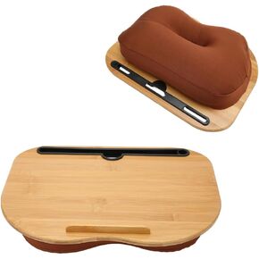 Lap Desk, Laptop Lap Bamboo Desks with Anti-Slip Stopper Removable Pillow Cushion Cover, Right Left Mouse Pad and Wrist Pad, Tablet Phone Holder for Bed Sofa Couch Floor