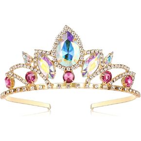 Vinjewelry Rapunzel Crown Tiara Gold Party Headband Hollowen Costume Decoration (Gold-AB Rhinestone)