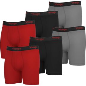 Wrangler 6 Pack Mens Boxer Briefs, Moisture Wicking Quick Dry Fit Mens Underwear