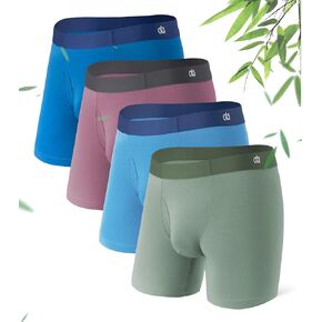 DAVID ARCHY 4 Pack Rayon Made From Bamboo Men's Boxer Briefs, Naked Feeling Waistband, Odor Control Underwear With Fly