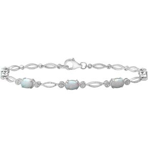 Jewelili Tennis Bracelet in Sterling Silver with Oval Shape Created Opal Milgrain, 7.50"