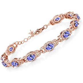 Gem Stone King 18K Rose Gold Plated Silver Blue Tanzanite Tennis Bracelet For Women | 8.55 Cttw | Gemstone Birthstone | Oval 6X4MM | 7 Inch With 1 Inch Extender