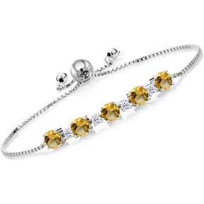 Gem Stone King 925 Sterling Silver Round Yellow Citrine and White Topaz Tennis Bracelet For Women (3.97 Cttw, Gemstone Birthstone, Fully Adjustable Up to 9 Inch)