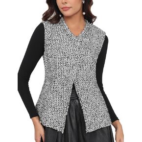M.Infisavo Tweed Blazer Vest for Women 2024 Fashion Fall Vintage Sleeveless Jackets Work Office Business Casual