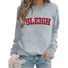 MNLYBABY Sleigh Christmas Sweatshirt Women Merry Christmas Holiday Crewneck Long Sleeve Shirts Funny Xmas Pullover Top