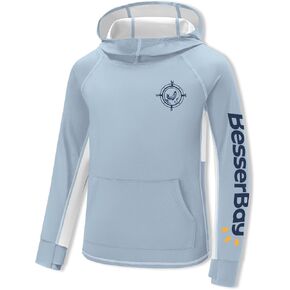 BesserBay Boys UV Protection Thumb Holes Long Sleeve Hooded Fishing Shirt 5-16 Years