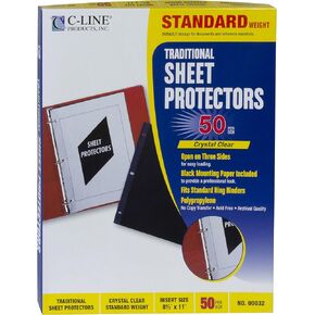 C-Line Traditional Standard Weight Poly Sheet Protectors, Clear, 8.5 x 11 Inches, 100 per Box (03213)