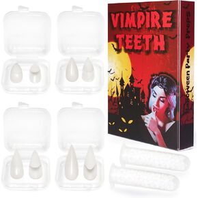 Vampire Teeth 4 Sizes Halloween Characters Playing Decorative Props Horror Vampire Denture with Adhesive Halloween Party Masquerade Costume Gifts