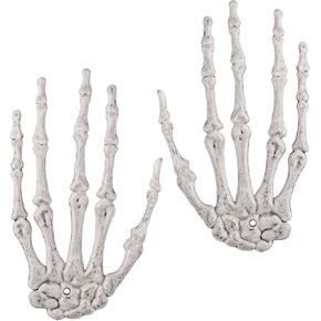 2pcs Halloween Skeleton Hands, 6.14x3.58 Inch Plastic Hand Skeleton Model Halloween Skull Hand Bone Decoration Terror Scary Props for April Fools' Day Halloween Easter Themed Party