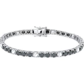 12cttw Black Diamond & Cubic Zircon Tennis Bracelet for Women In 925 Sterling Silver 14K White Gold Plated | Women's Diamond Bracelet (7" Inch) 4 mm Size