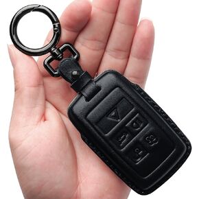 Tukellen for Range Rover Leather Key Fob Cover with Keychain Key Shell Compatible with 2018 2019 2020 2021 Range Rover Sport Evoque Velar Discovery Smart Remote Key-Black