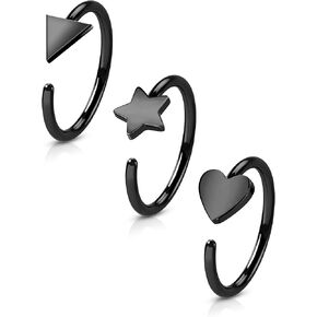 COCHARM 3PCS Half Hoop Titanium Nose Rings 20g Butterfly Nose Hoop Nose Ring Silver Black Gold Heart Nose Piercing Ring 8mm Moon Star Hoop Nose Jewelry 3PCS 20 Gauge Nose Piercing Jewelry