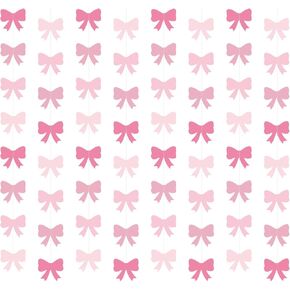 8Pcs Pink Bow Hanging Banners Party Decorations,Coquette Birthday Decorations Girl Bow Theme Birthday Party Decor Bow Garland for Girl Birthday Bachelorette Baby Shower Bridal Shower Party Supplies