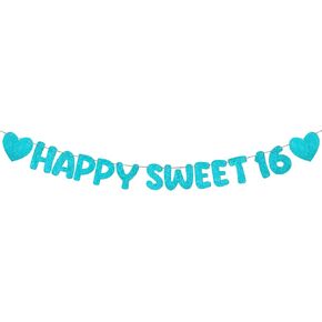 Fulmoon Pre Strung Happy Sweet 16 Banner Glitter Sixteenth Birthday Party Decorations 16th Birthday Party Sign Sweet 16 Party Decorations for Birthday Party Bachelorette Party (Champagne Gold)