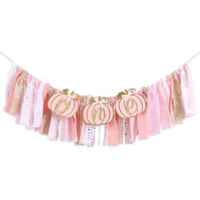 Pumpkin Highchair Banner for 1st Birthday - Our Little Pumpkin Banner, Pumpkin Birthday Party Decorations, Pink Gold First Birthday Banner, Baby Shower Decorations for Baby Girl