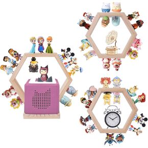 Hexagon Tonie Shellf for Toniebox Starter Tonie Shelf Wall Mounted Set of 3, Magnetic Wooden Floating Shelves Compatible with Tonie Box Player Tonie Figures Storage Tonie Shelvies