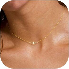 Cross Necklace for Women - 18K Gold Plated Cross Necklace Dainty Gold Cross Necklace Tiny Sideway Cross Choker Necklace Gold Cross Necklaces for Women Gold Jewelry for Women Gifts
