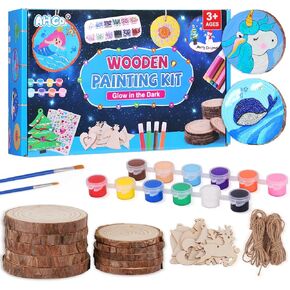 AHCo. Kids Wooden Painting Toys Kit for Kids - Creative Art and Crafts for Girls Boys Age 3 4 5 6 7 8-12 Year Old, Wood Slice Activities Birthday Gifts, Glow in The Dark