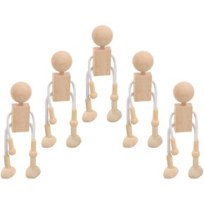 SEWACC 6pcs Wood Peg Dolls Unfinished Wooden Figures People Doll Robot Unfinished Bodies Figures for DIY Painting Craft Art Peg Game Party Decoration
