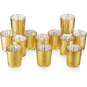 Gold Votive Candle Holders Set of 12, Speckled Gold Glass Candle Holders, Tea Lights Candle Holders for Table Centerpiece, Home, Wedding, and Party Decoration
