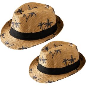 Julerwoo 2 PCS Parent-Child Straw Hat Panama Hat Beach Sun Hat for Boys Men