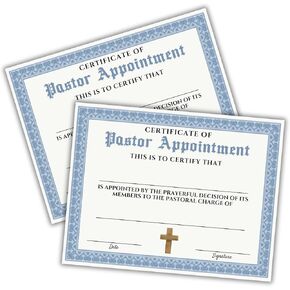 Pastoral Appointment Certificate for Church Pastor Preacher to Frame | 6 pk 8.5x11" Linen Paper Ordination Minister Emeritus Seal License